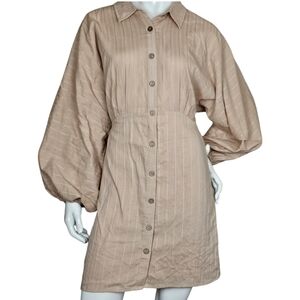 Mittoshop Khaki Bat Wing Long Sleeve Button Down Cotton Shirt Dress, NWOT, sz S